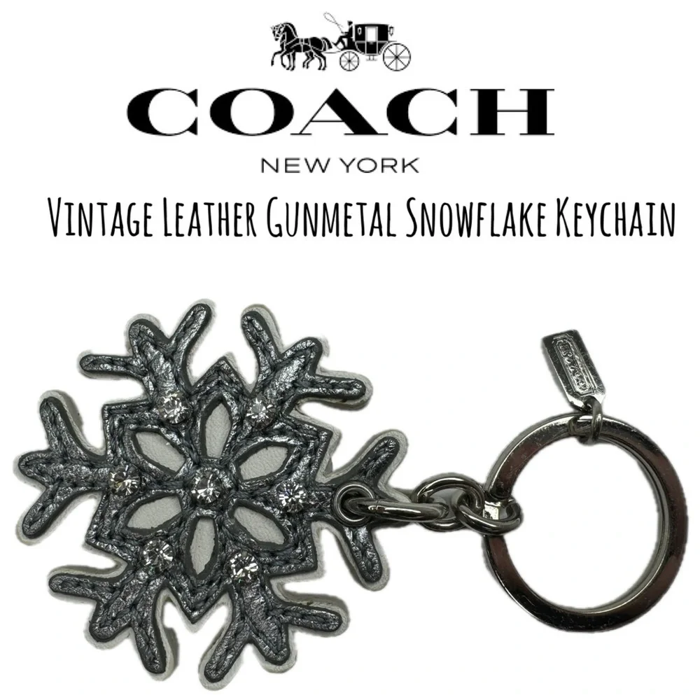 Coach Vintage Leather Gunmetal Snowflake Winter Key Bag Charm Keychain